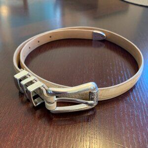 Coldwater Creek Faux Snakeskin Belt with Engraved Silver Toned Triple Buckle (S)